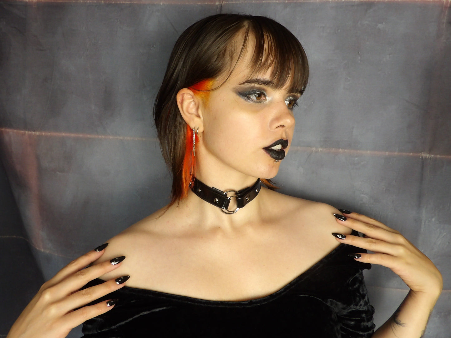 2 Layer Rivetted Black Vinyl Choker
