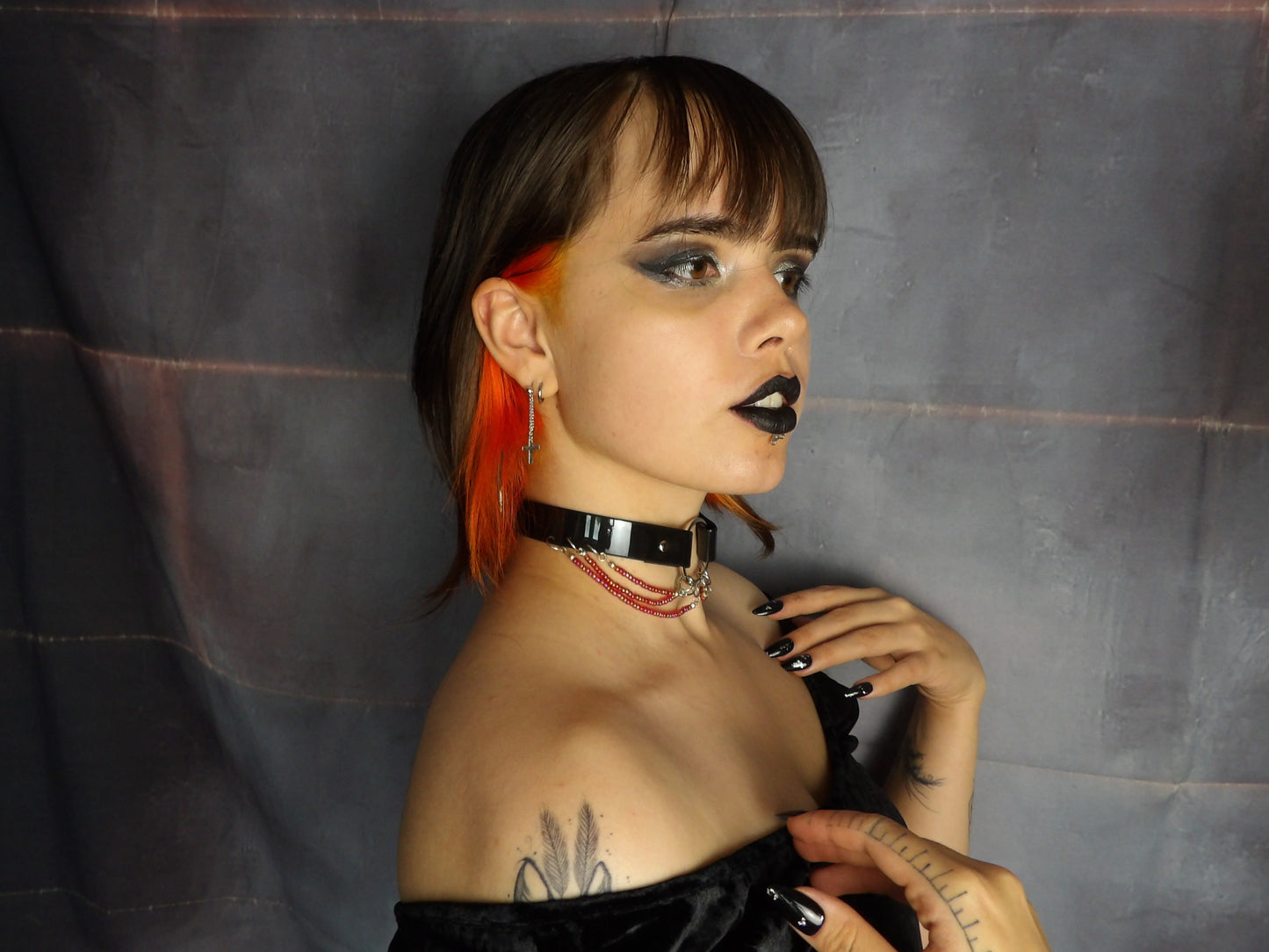Multistrand Beaded Black Vinyl Choker