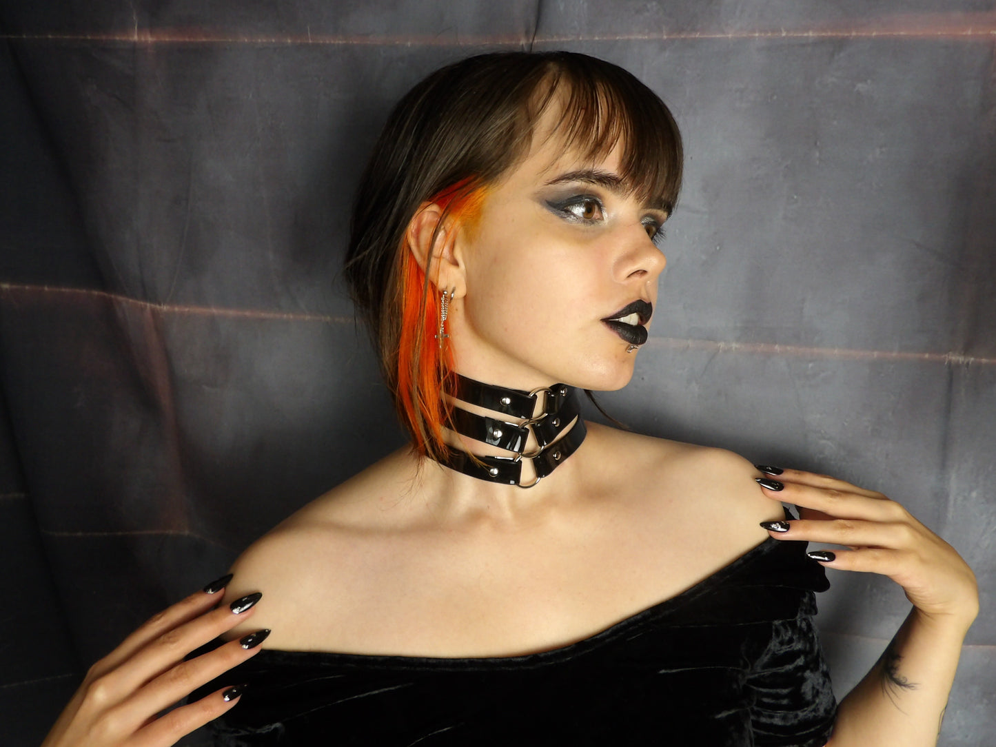Triple Stack Black Vinyl Choker
