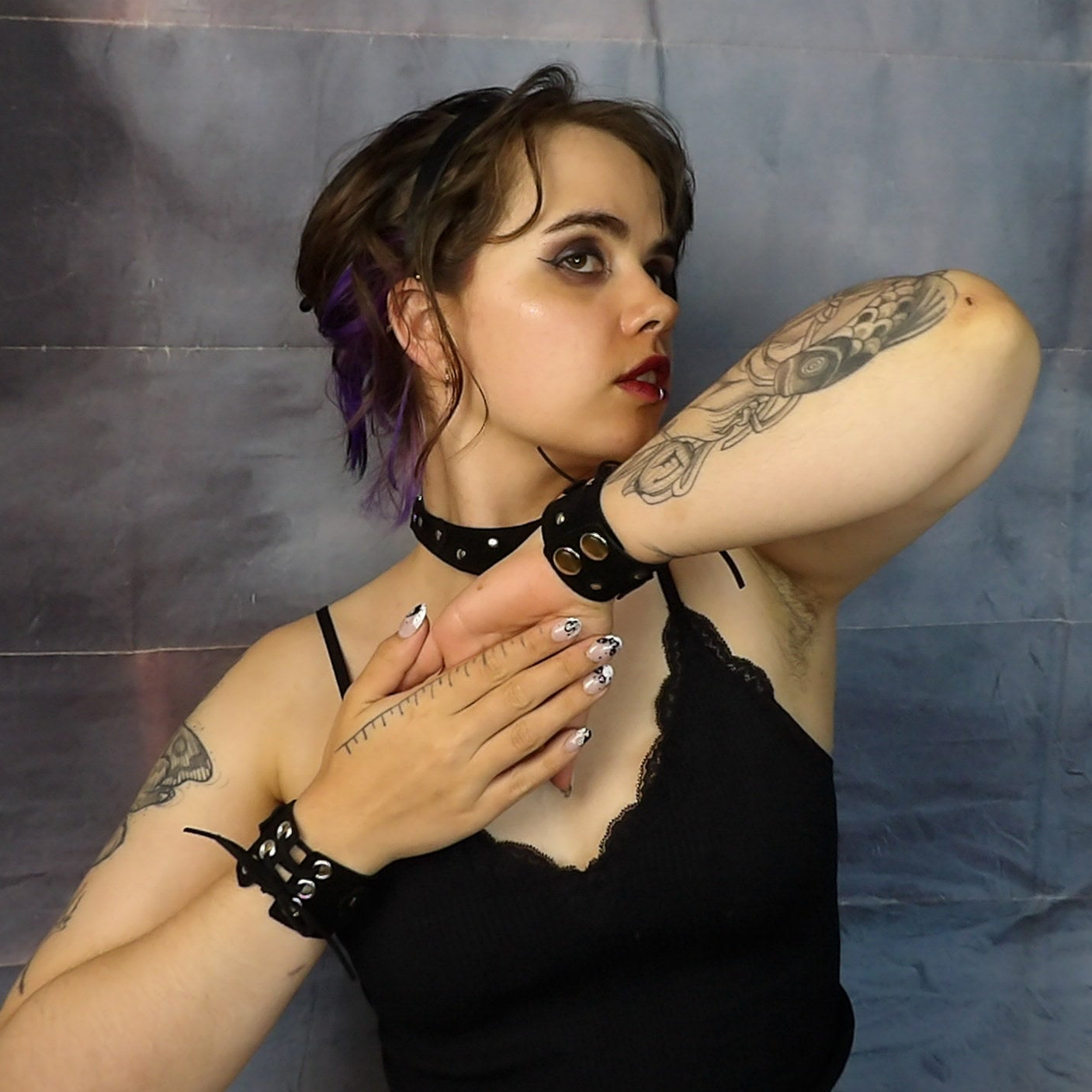 Black Suede Flowers Cuff & Collar Set